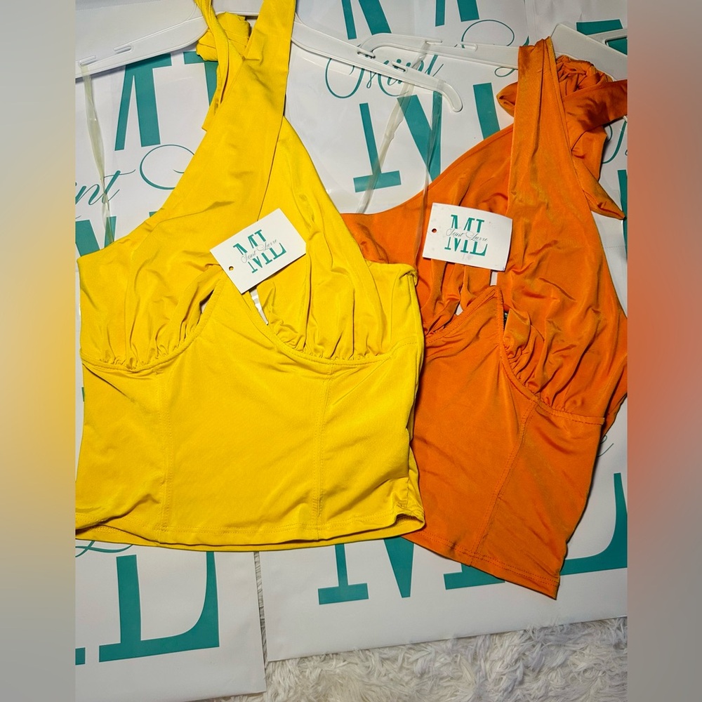 Women’s Cross neck tie Yellow and Orange Women's Tops